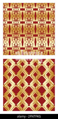Luxuriöse Fliese mit eleganten goldenen Nahtmustern auf rotem Hintergrund Stock Vektor