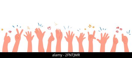 Klatschende menschliche Hände. Applaudierte Hände. Illustration in flacher Ausführung. Stockfoto