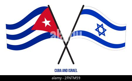 Kuba und Israel Flaggen gekreuzt und winken Flat Style. Offizieller Anteil. Korrekte Farben. Stock Vektor