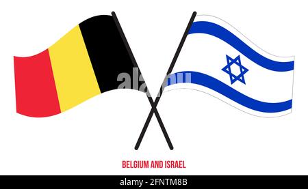 Belgien und Israel Flaggen gekreuzt und winken Flat Style. Offizieller Anteil. Korrekte Farben. Stock Vektor