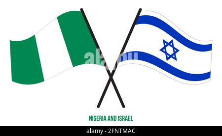 Nigeria und Israel Flaggen gekreuzt und winken Flat Style. Offizieller Anteil. Korrekte Farben. Stock Vektor