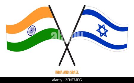 Indien und Israel Flaggen gekreuzt und winkend Flat Style. Offizieller Anteil. Korrekte Farben. Stock Vektor