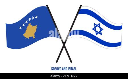 Kosovo und Israel Flaggen gekreuzt und winken Flat Style. Offizieller Anteil. Korrekte Farben. Stock Vektor