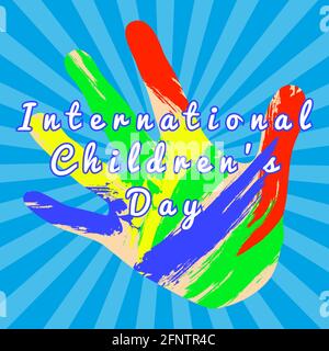 Internationaler Tag Der Kinder. Konzept der Veranstaltung. Die Kinder ballen in den Farbabstrichen. Pop-Art-Style Stock Vektor