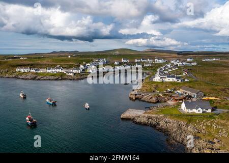 Luftaufnahme des Dorfes Portnahaven an der Westküste von islay, Inner Hebrides, Schottland. Stockfoto