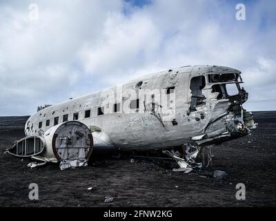 Abgestürztes Flugzeug, Island Stockfoto