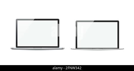 Zwei Laptops mit leerem Bildschirm auf weißem Hintergrund isoliert - Realistische Vektordarstellung Stock Vektor