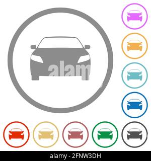 Vorderansicht des Sportwagens flache Farbsymbole in runden Umrissen Auf weißem Hintergrund Stock Vektor