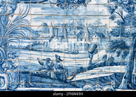 Wandbild aus typischen blauen Fliesen Azulejos in der Kathedrale Sé do Porto, Porto, Portugal, Europa Wandbild aus typischen blauen Fliesen Azule Stockfoto