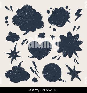 Sprechblasen eingestellt. Verschiedene Talk Ballon Formen im Vintage-Stil mit Grunge-Textur. Handgezeichnete Infografik-Vektorsammlung Stock Vektor