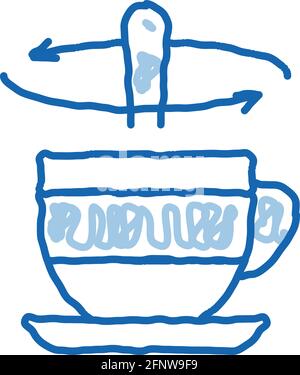 Rührlöffel in einer Tasse Tee Doodle Symbol handgezeichnete Illustration Stock Vektor