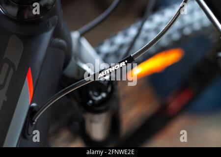 Bremsdraht des Autors für Mountainbikes aus der Nähe Stockfoto