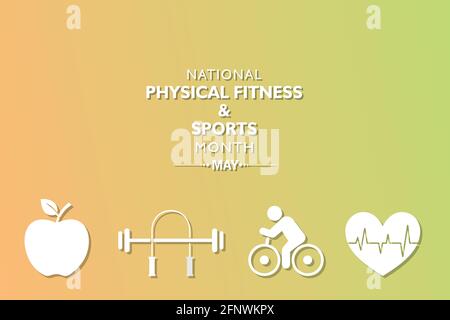 Vektor-Illustration des National Physical Fitness and Sports Month, der im Mai beobachtet wurde, um einen gesunden Lebensstil unter den Menschen zu fördern. Stock Vektor