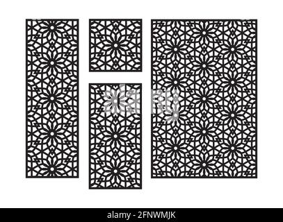 Islamisches arabisches cnc-Lasermuster mit Blumen. Dekorpaneel, Leinwand, Wand. Vektor cnc-Panel für Laserschneiden. Schablone für Innenwand Stock Vektor