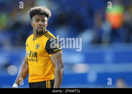 Everton, Großbritannien. Mai 2021. Adama Traore von Wolverhampton Wanderers schaut auf. Premier League Spiel, Everton gegen Wolverhampton Wanderers am Mittwoch, 19. Mai 2021 im Goodison Park in Liverpool. Dieses Bild darf nur für redaktionelle Zwecke verwendet werden. Nur zur redaktionellen Verwendung, Lizenz für kommerzielle Nutzung erforderlich. Keine Verwendung in Wetten, Spielen oder einem einzigen Club / Liga / Spieler Publikationen. PIC von Chris Stading / Andrew Orchard Sport Fotografie / Alamy Live News Kredit: Andrew Orchard Sport Fotografie / Alamy Live News Stockfoto