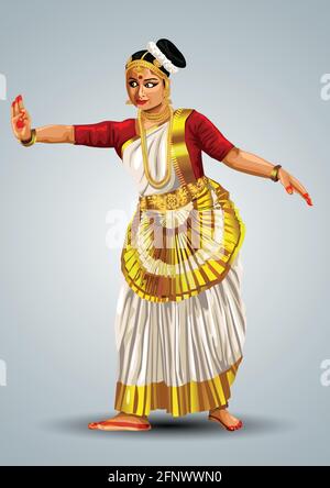 Kerala traditionellen Tanz Performance mohiniyattam. vektor Illustration Design Stock Vektor