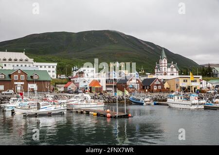 Whale-Watching, Husavik, Island Stockfoto