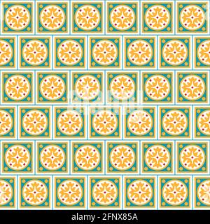 Blaue und orange Kachelmuster. Grafikdesign. Stockfoto