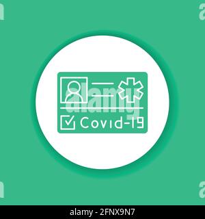 Ärztliches Impfzeugnis kovidfarbenes Glyphensymbol. Sicheres Reisen. Piktogramm für Web, mobile App, Promo. UI-UX-Designelement. Stock Vektor