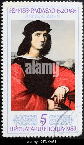 Altes Porträt von Raphael auf Briefmarke Stockfoto