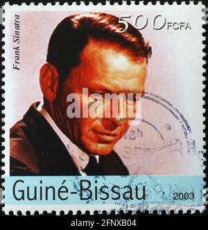 Frank Sinatra Porträt auf Briefmarke von Guinea Bissau Stockfoto