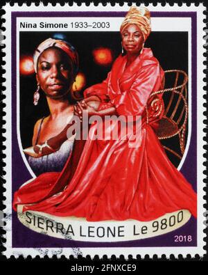 Porträt von Nina Simone auf Briefmarke Stockfoto