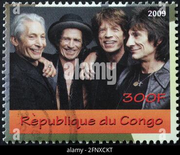 Rolling Stones Portrait auf afrikanischer Briefmarke Stockfoto