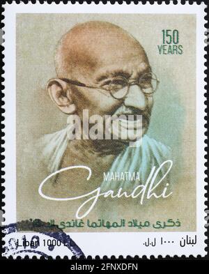 Mahatma Gandhi auf Briefmarke von Liban Stockfoto