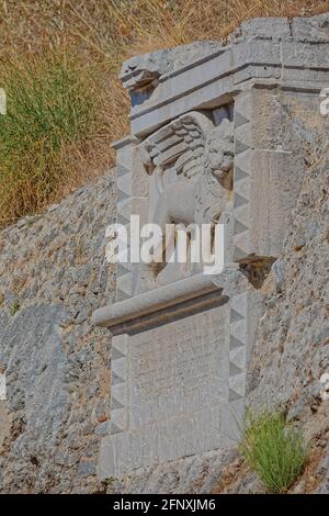 Löwe von Saint Mark Neue Festung Wand Detail in Korfu Griechenland Stockfoto