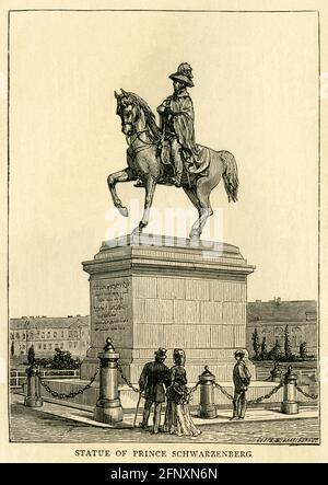 Europa, Österreich, Wien, Schwarzenbergplatz , Reiterdenkmal des österreichischen Feldmarschalls Karl Philipp Fürst zu Schwarzenberg, Illustration aus dem Wochenmagazin : ' The Graphic ' , 23. Aug. 1873, Kunstureberrechte werden nicht vertreten . / Europa, Österreich, Wien, Schwarzenbergplatz, Illustration der Statue Charles Philip Prinz Schwarzenberg, Bild aus der wöchentlich illustrierten Zeitung "The Graphic", 23. August 1873, gibt es keine Rechte. Stockfoto