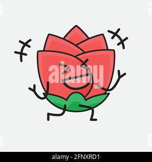 Vektor-Illustration von Blume Charakter mit niedlichem Gesicht, einfache Hände und Bein Linie Kunst auf isolierten Hintergrund. Flache Cartoon Doodle Stil. Stock Vektor