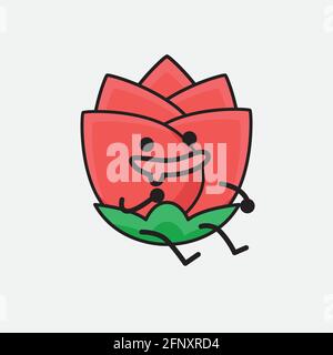 Vektor-Illustration von Blume Charakter mit niedlichem Gesicht, einfache Hände und Bein Linie Kunst auf isolierten Hintergrund. Flache Cartoon Doodle Stil. Stock Vektor