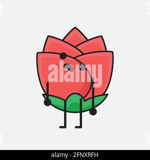 Vektor-Illustration von Blume Charakter mit niedlichem Gesicht, einfache Hände und Bein Linie Kunst auf isolierten Hintergrund. Flache Cartoon Doodle Stil. Stock Vektor