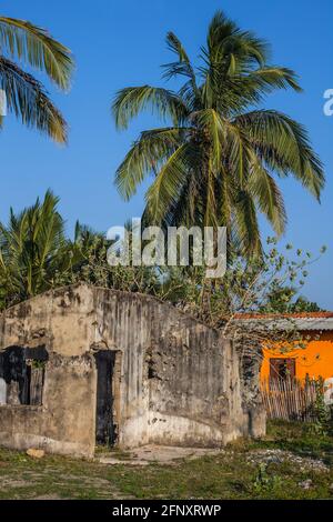 Verwahrloste Wohnung, die während des Bürgerkrieges Schaden erlitten hat, Jaffna, Nordprovinz, Sri Lanka Stockfoto