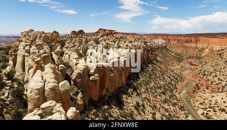 Luftaufnahme der Burr Trail Road von den Circle Cliffs, Grand staicase Escalante National Monument, Utah Stockfoto