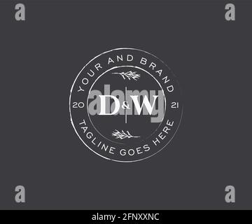 DW-Buchstaben Blumenrahmen. Botanical feminin editierbar vorgefertigte monoline einzigartige Dekoration für Grußkarte, Hochzeitseinladung. Stock Vektor