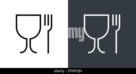 Symbol für Lebensmittelqualität, Piktogramm-Kunststoffkontaktgabel und Glassymbol. Schild für lebensmitteltaugliche Hygieneverpackungen Stock Vektor