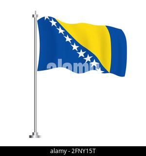 Bosnien und Herzegowina Flagge. Isolierte Wellenfahne des Landes Bosnien und Herzegowina. Vektorgrafik. Unabhängigkeitstag. Stock Vektor