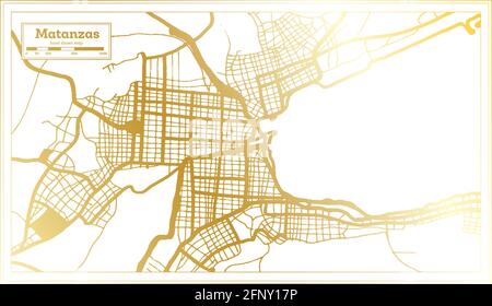 Matanzas Cuba Stadtplan im Retro-Stil in goldener Farbe. Übersichtskarte. Vektorgrafik. Stock Vektor