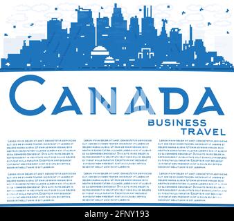 Skizzieren Sie die Skyline von Canada City mit blauen Gebäuden und Kopierflächen. Vektorgrafik. Konzept mit historischer Architektur. Stock Vektor