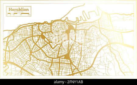 Stadtplan von Heraklion Griechenland im Retro-Stil in goldener Farbe. Übersichtskarte. Vektorgrafik. Stock Vektor