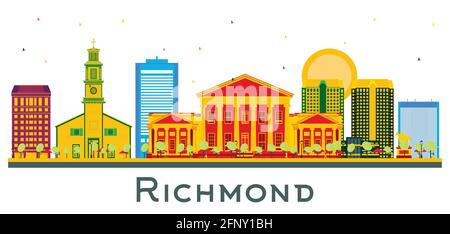 Richmond Virginia USA Skyline mit farbigen Gebäuden isoliert auf Weiß. Vektorgrafik. Business Travel und Tourismus Konzept. Stock Vektor