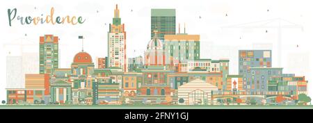 Providence Rhode Island City Skyline mit farbigen Gebäuden. Vektorgrafik. Providence USA Stadtbild mit Wahrzeichen. Stock Vektor