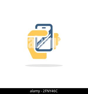 Smartphone in einer Hand. Mobile Payment-Technologie. Farbsymbol mit Schatten. Commerce Glyphe Vektor Illustration Stock Vektor