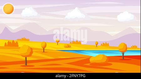 Herbst Naturlandschaft mit Felsen und See Stock Vektor