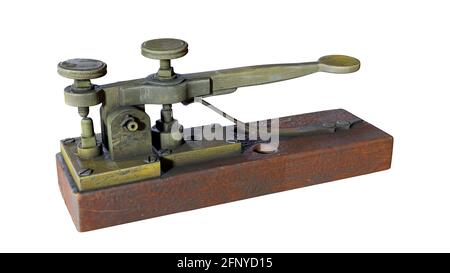 Vintage Morse Telegraph Key isoliert auf weißem Hintergrund (3d-Illustration) Stockfoto