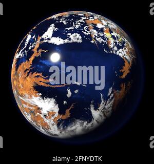 Erde wie ein fremder Planet, freundlicher Exoplanet isoliert auf schwarzem Hintergrund (3d Science Illustration) Stockfoto