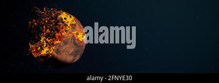 Planetarische Apokalypse, Explosion der Alien-Welt (3d-Banner für Weltraumwiedergabe) Stockfoto