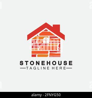 Stone House Hipster vintage Logo Vektor Symbol Illustration Design, Backsteinhaus Design-Vorlage für Logo-Vektorgrafik Stock Vektor
