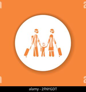 Familie mit Gepäckfarbe Glyphe Symbol. Sicheres Reisen. Piktogramm für Web, mobile App, Promo. Stock Vektor